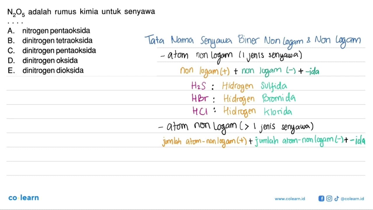 N2O5 adalah rumus kimia untuk senyawa