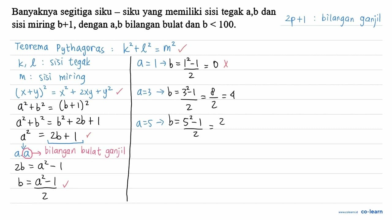 Banyaknya segitiga siku - siku yang memiliki sisi tegak a,