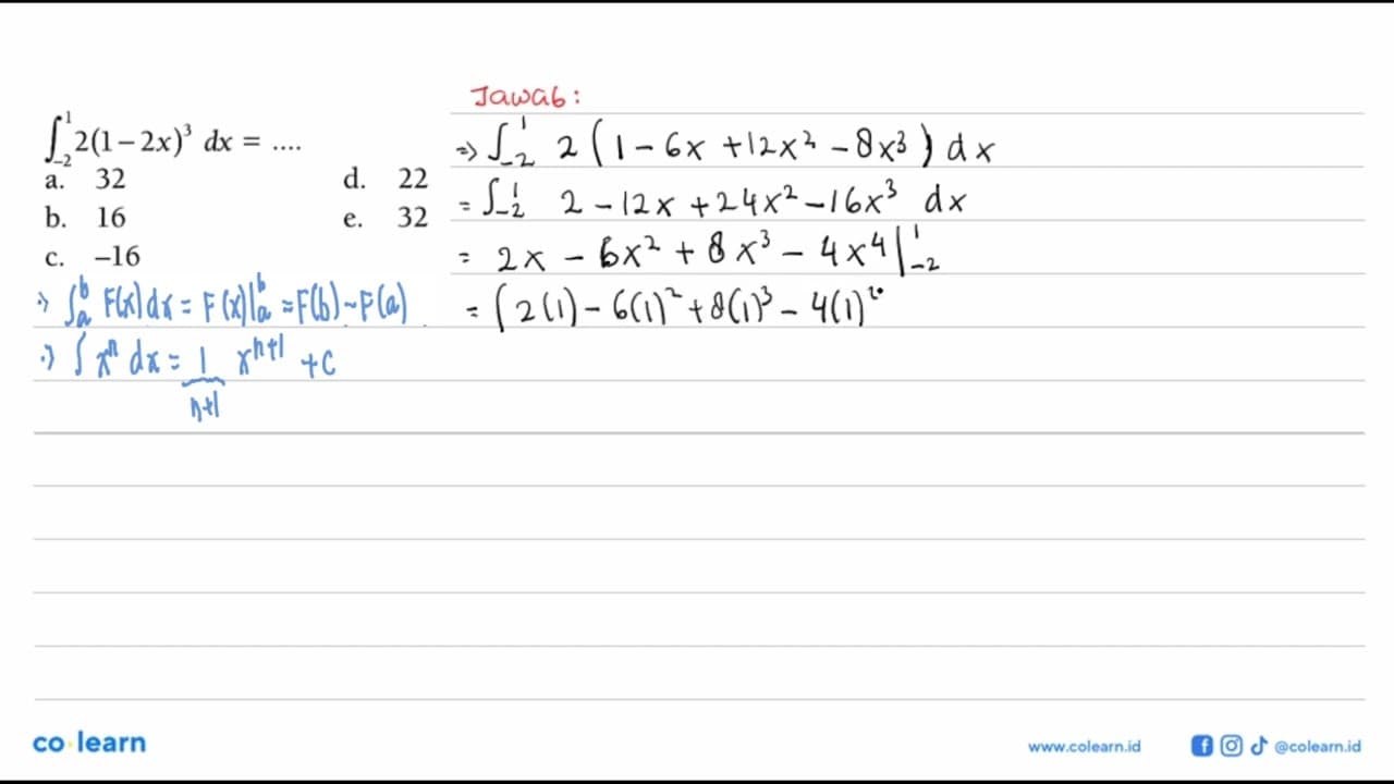 integral -2 1 2(1-2x)^3 dx=...