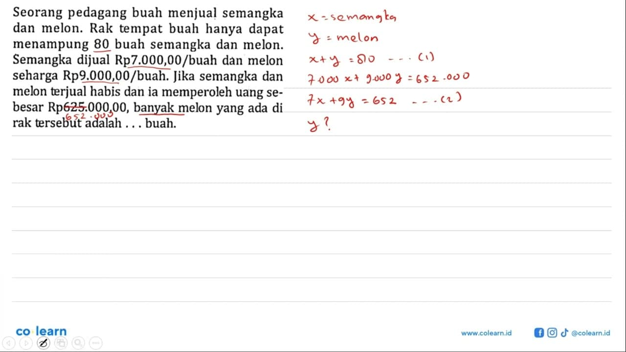 Seorang pedagang buah menjual semangka dan melon. Rak