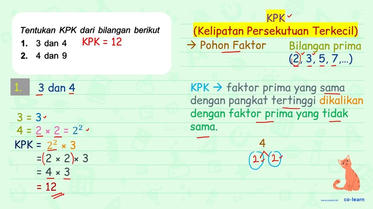 Tentukan KPK dari bilangan berikut 1. 3 dan 4 2. 4 dan 9