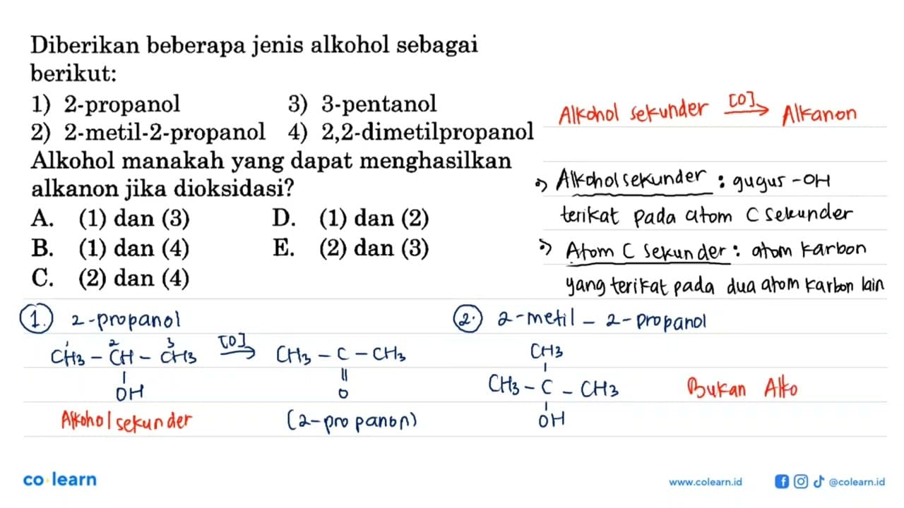 Diberikan beberapa jenis alkohol sebagai berikut: 1)