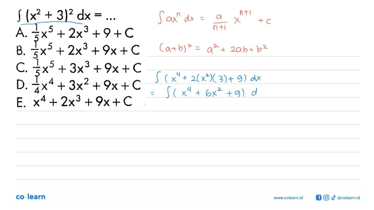 integral (x^2+3)^2 dx=....