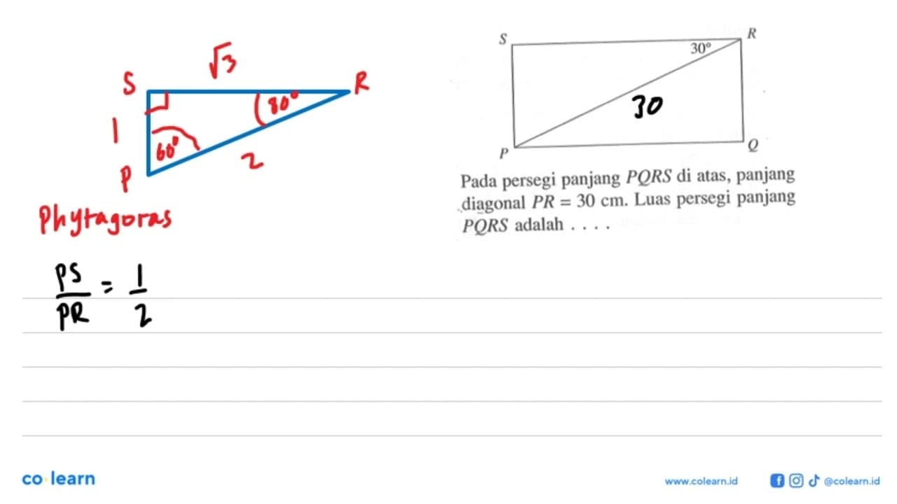S R Q P 30Pada persegi panjang PQRS di atas, panjang
