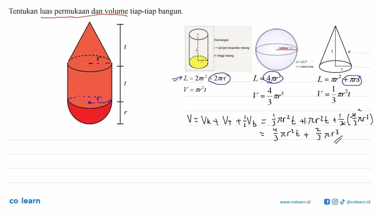 Tentukan luas permukaan volume tiap-tiap bangun t t r