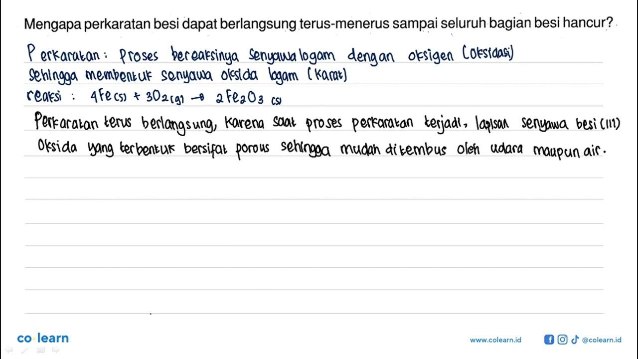 Mengapa perkaratan besi dapat berlangsung terus-menerus