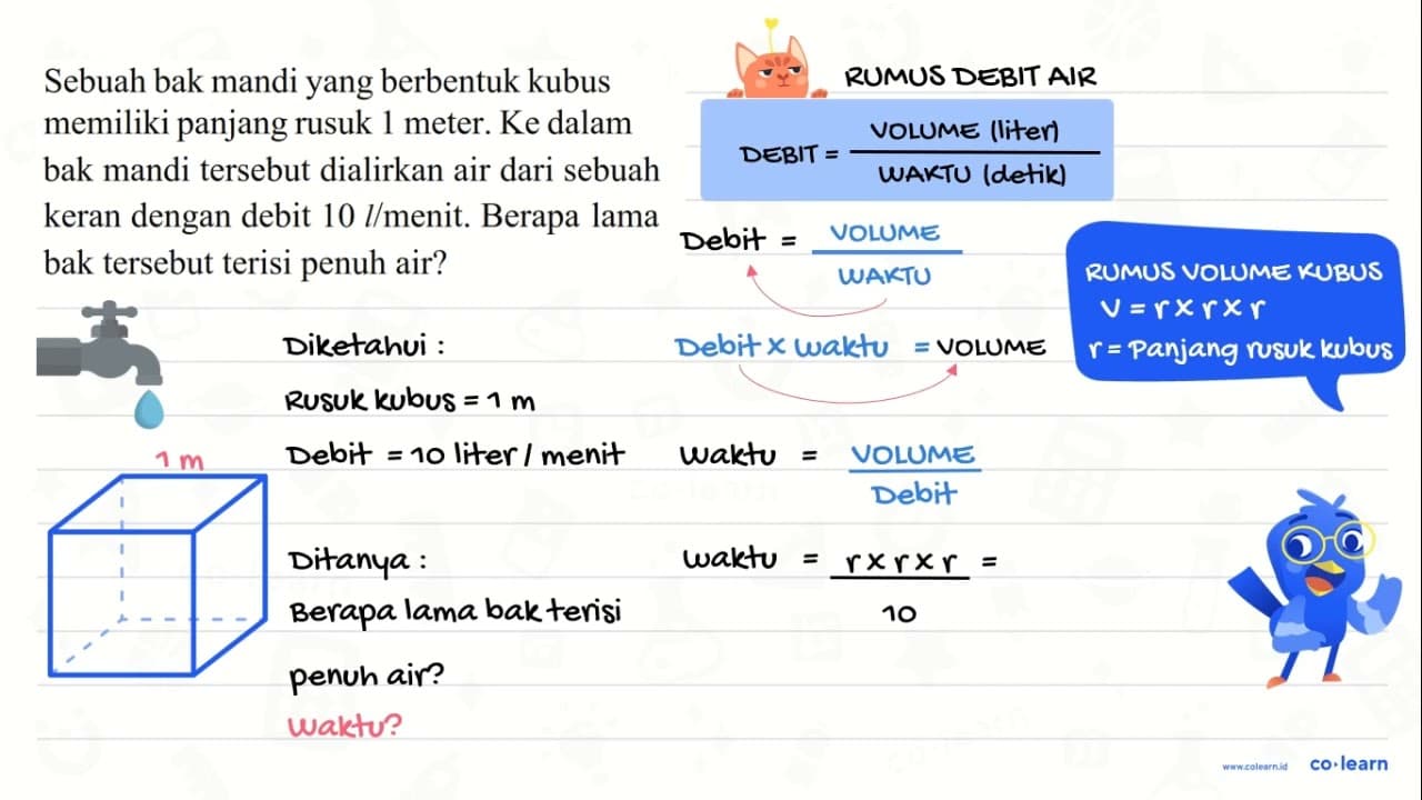 Sebuah bak mandi yang berbentuk kubus memiliki panjang