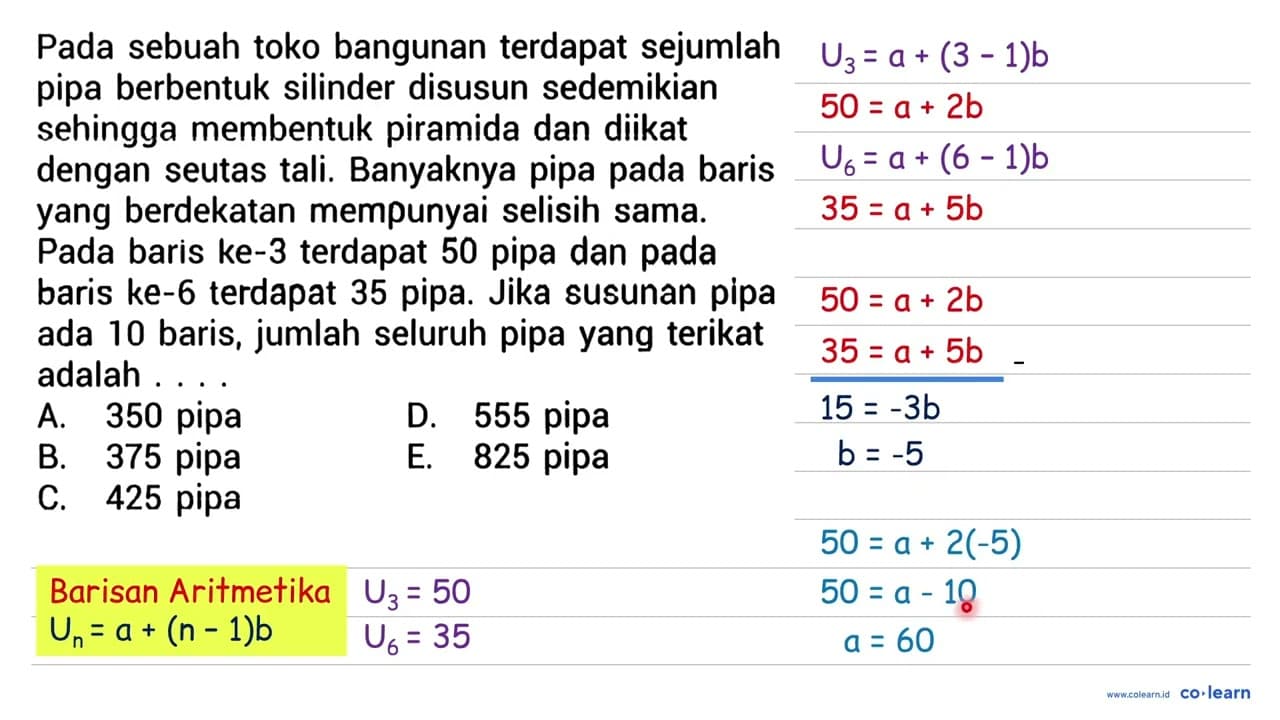 Pada sebuah toko bangunan terdapat sejumlah pipa berbentuk