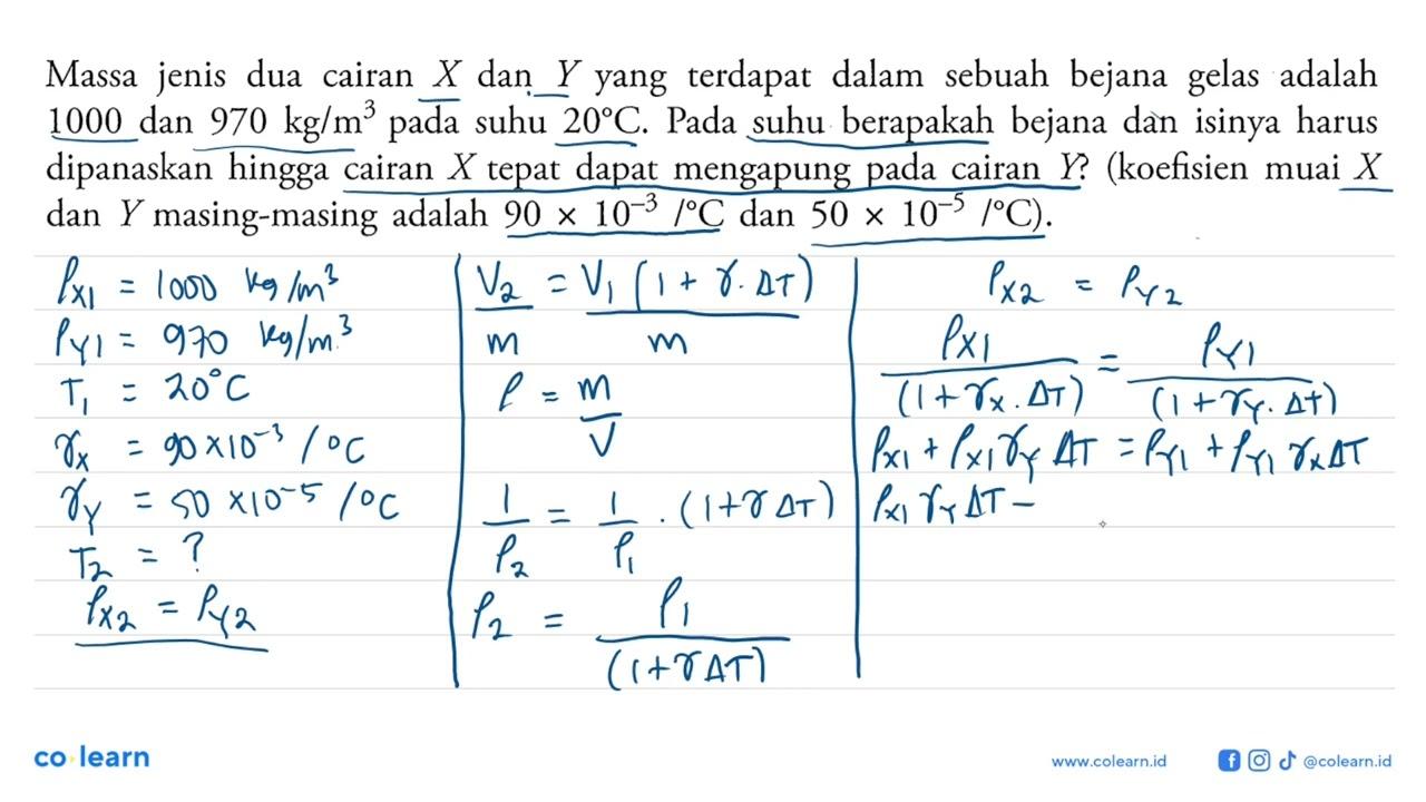 Massa jenis dua cairan X dan Y yang terdapat dalam sebuah