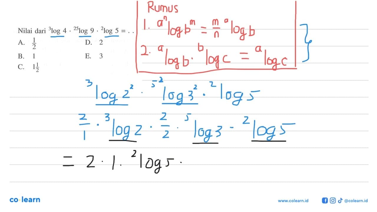 Nilai dari 3log4.25log9.2log5= ...