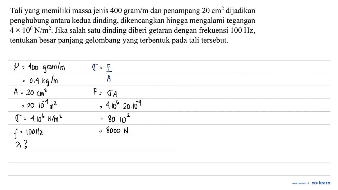 Tali yang memiliki massa jenis 400 gram / m dan penampang