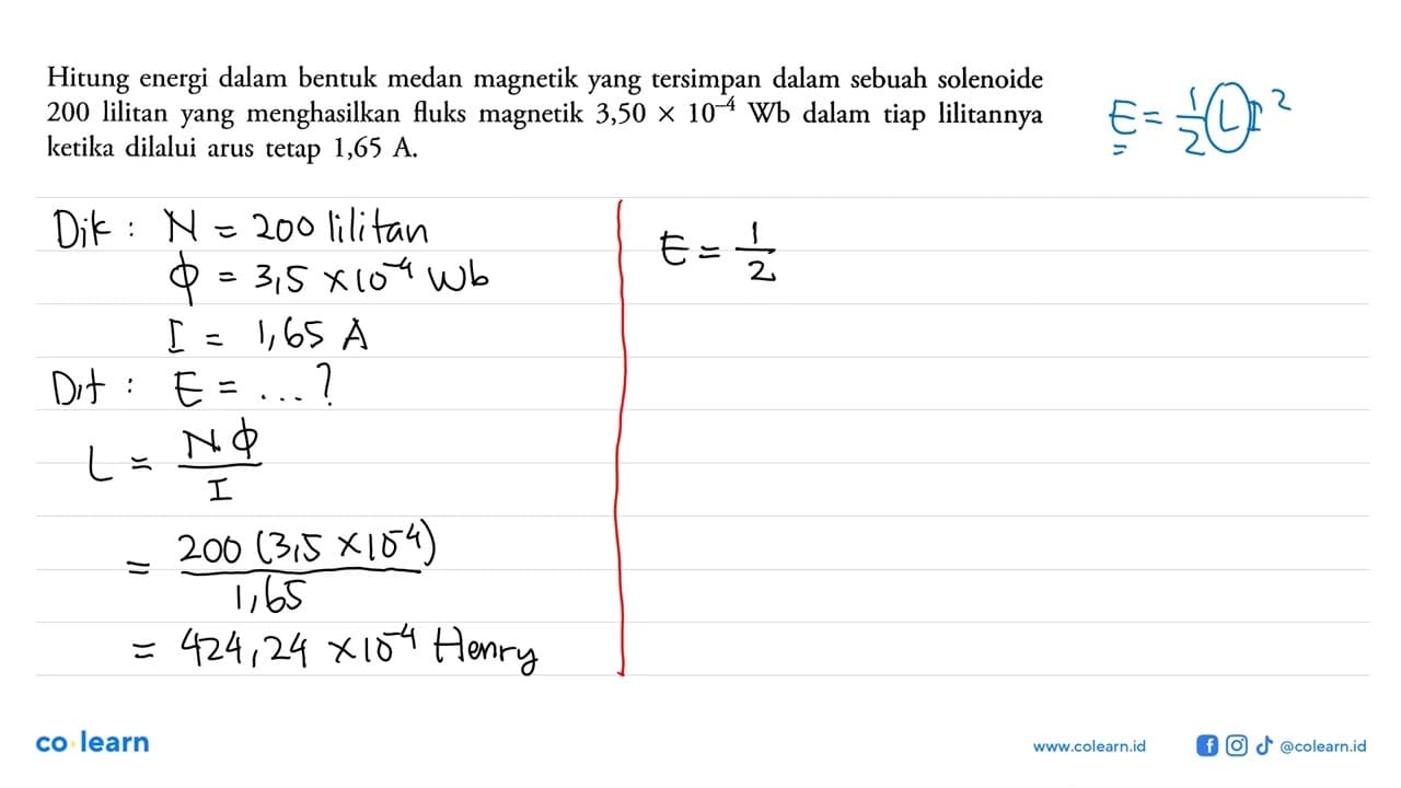 Hitung energi dalam bentuk medan magnetik yang tersimpan