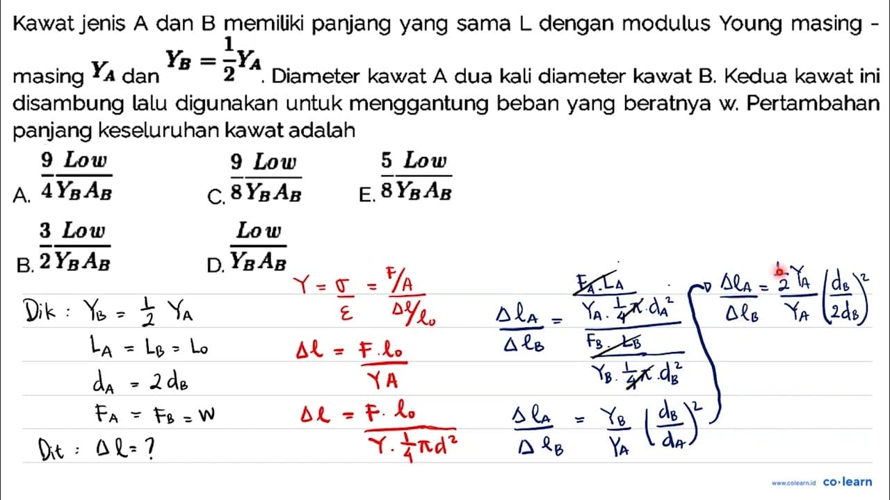 Kawat jenis A dan B memiliki panjang yang sama L dengan