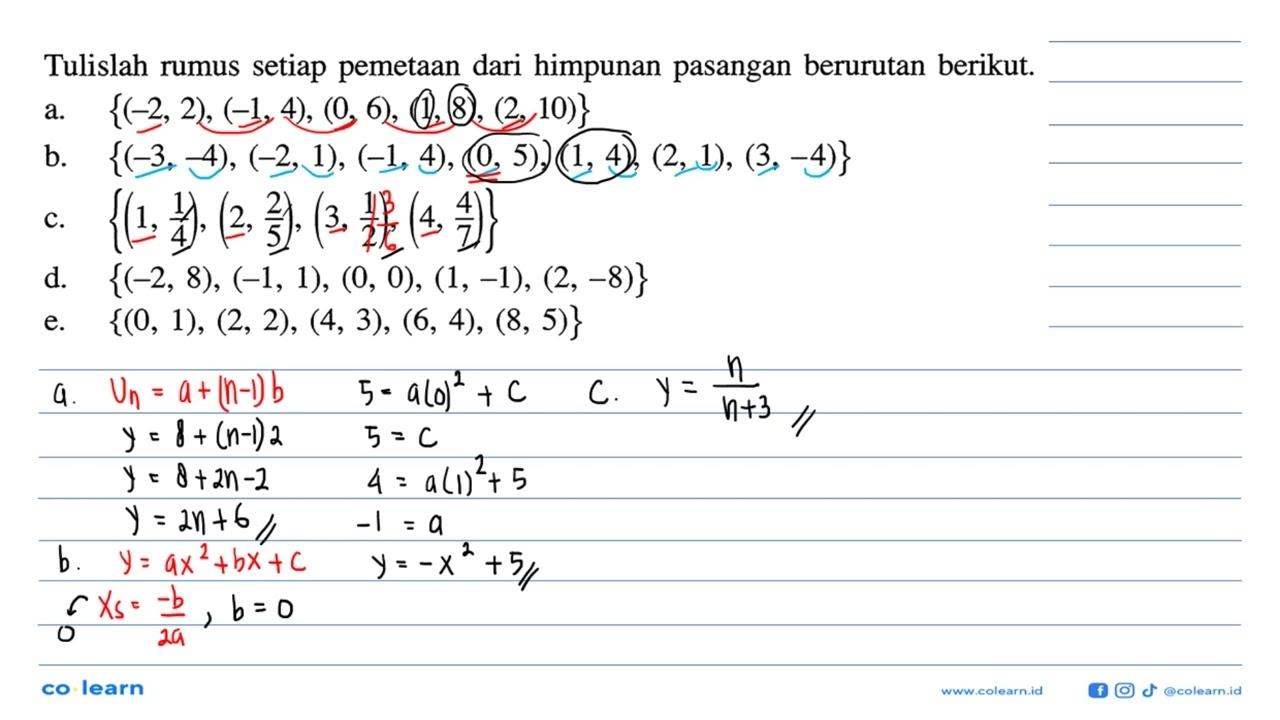 Tulislah rumus setiap pemetaan dari himpunan pasangan