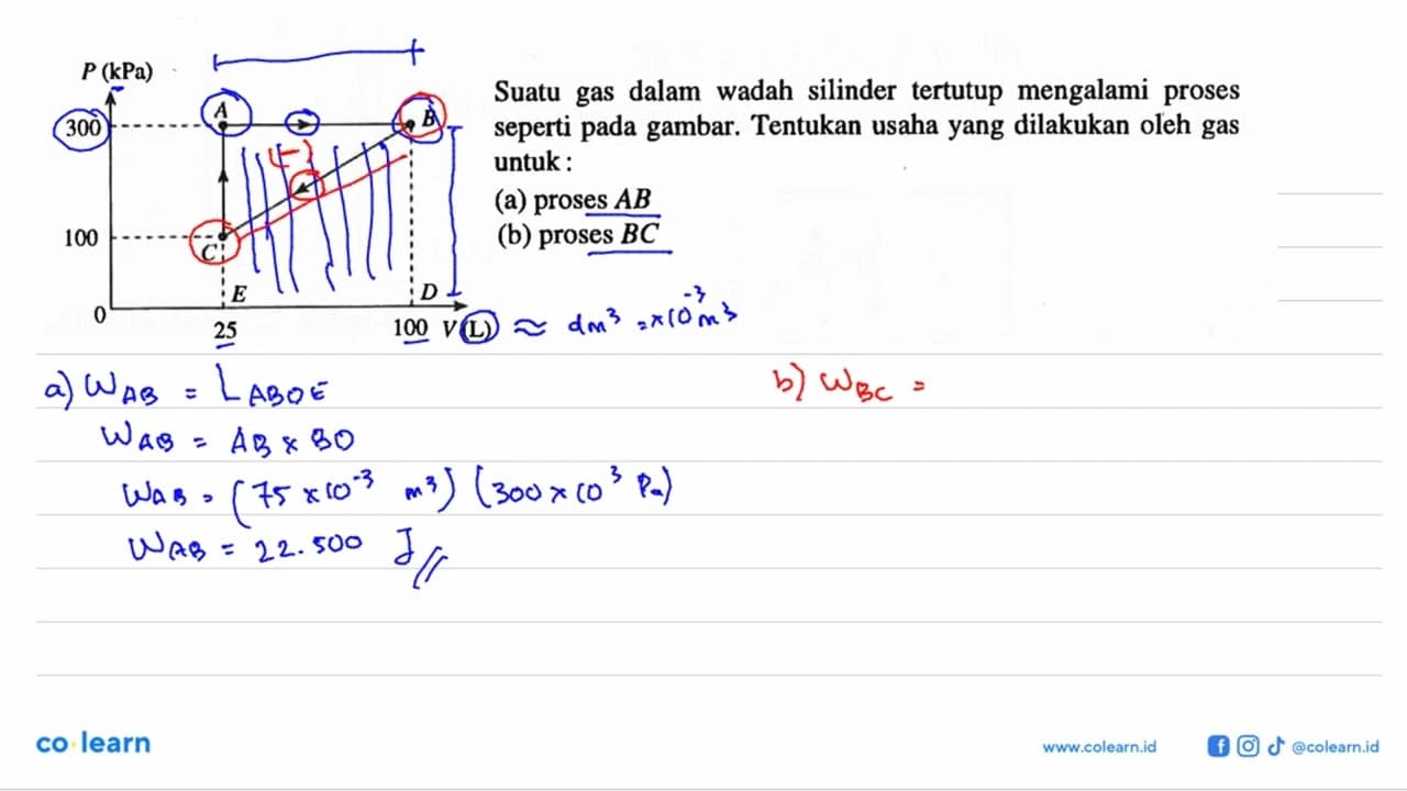 A B C E D Suatu gas dalam wadah silinder tertutup mengalami