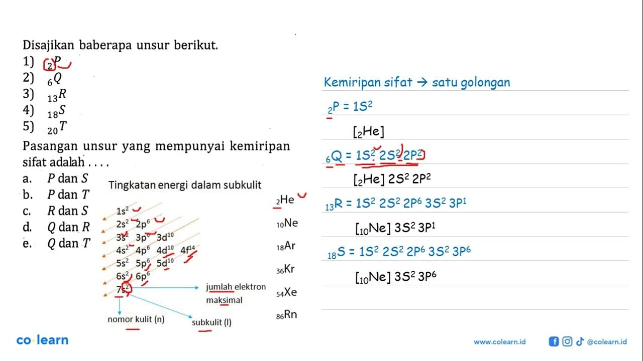 Disajikan beberapa unsur berikut. 1) 2P 2) 6Q 3) 13R 4) 18S