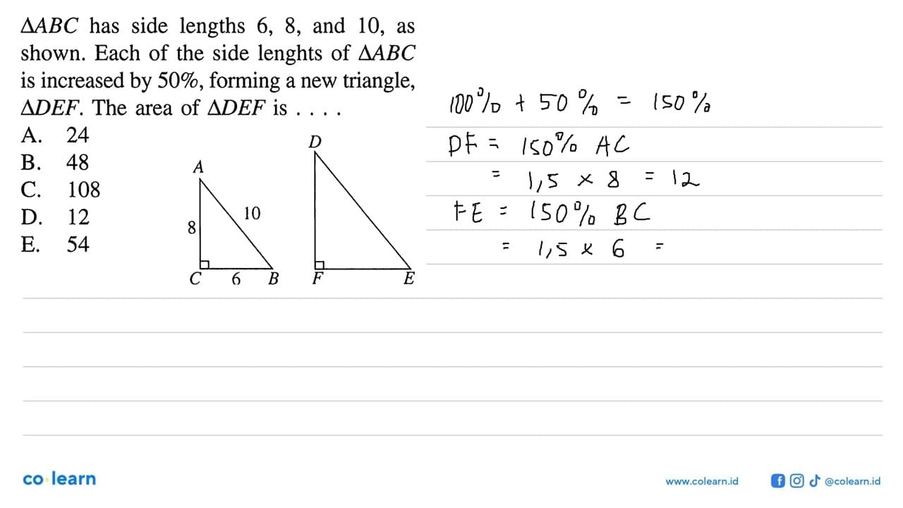 segitiga ABC has side lengths 6,8 , and 10 , as shown. Each