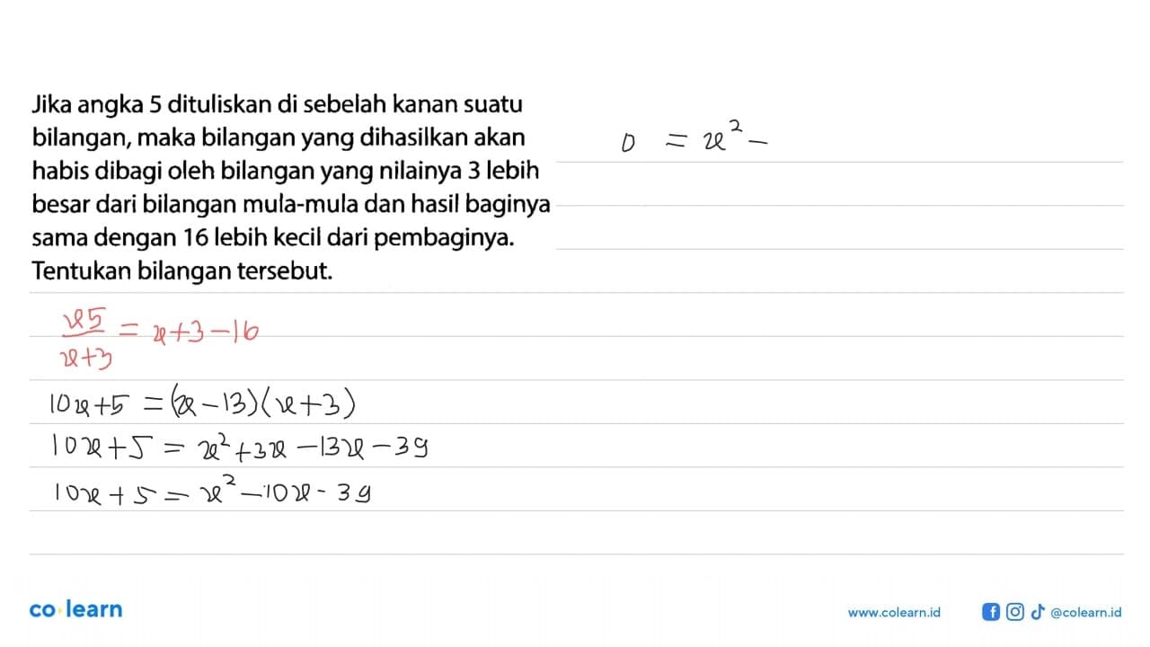 Jika angka 5 dituliskan di sebelah kanan suatu bilangan,