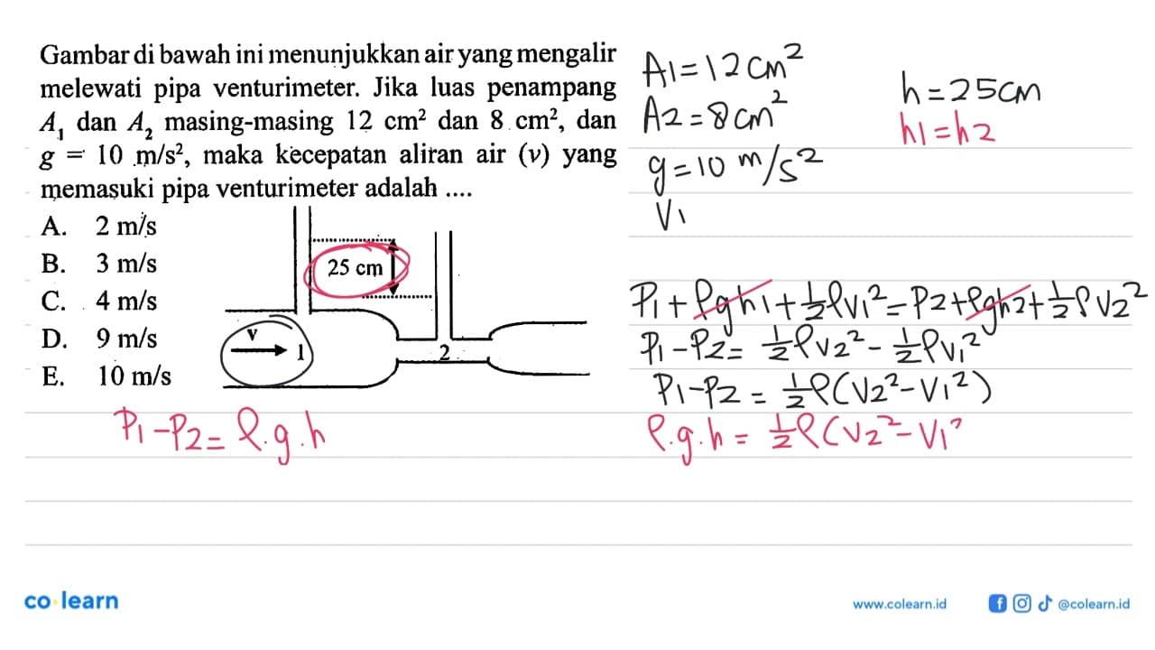 Gambar di bawah ini menunjukkan air yang mengalir melewati