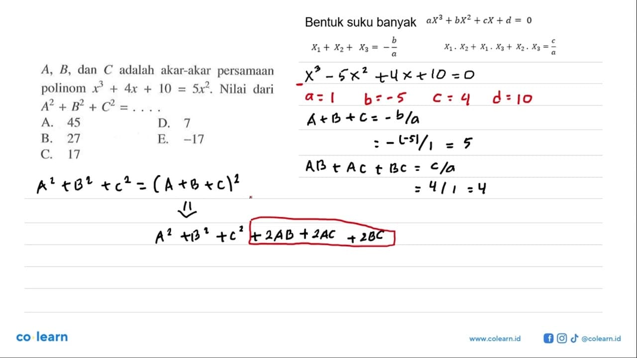 A, B, dan C adalah akar-akar persamaan polinom