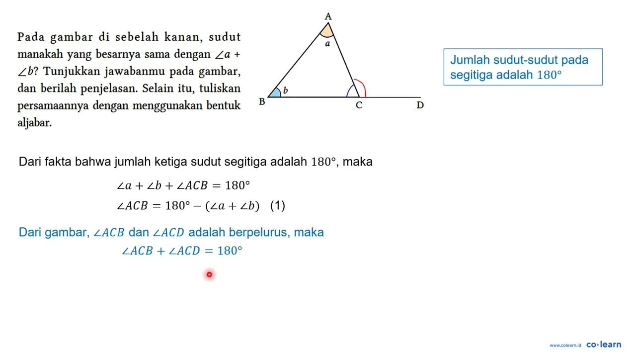 Pada gambar di sebelah kanan, sudut manakah yang besarnya