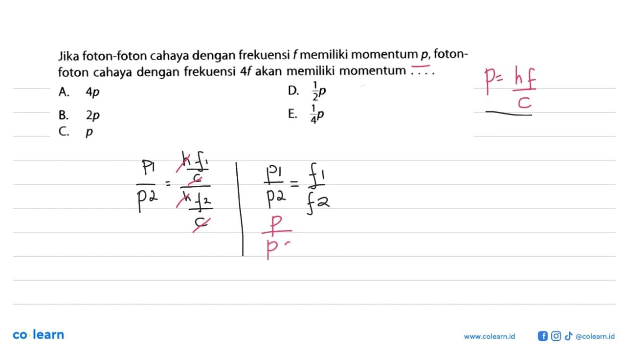 Jika foton-foton cahaya dengan frekuensi f memiliki