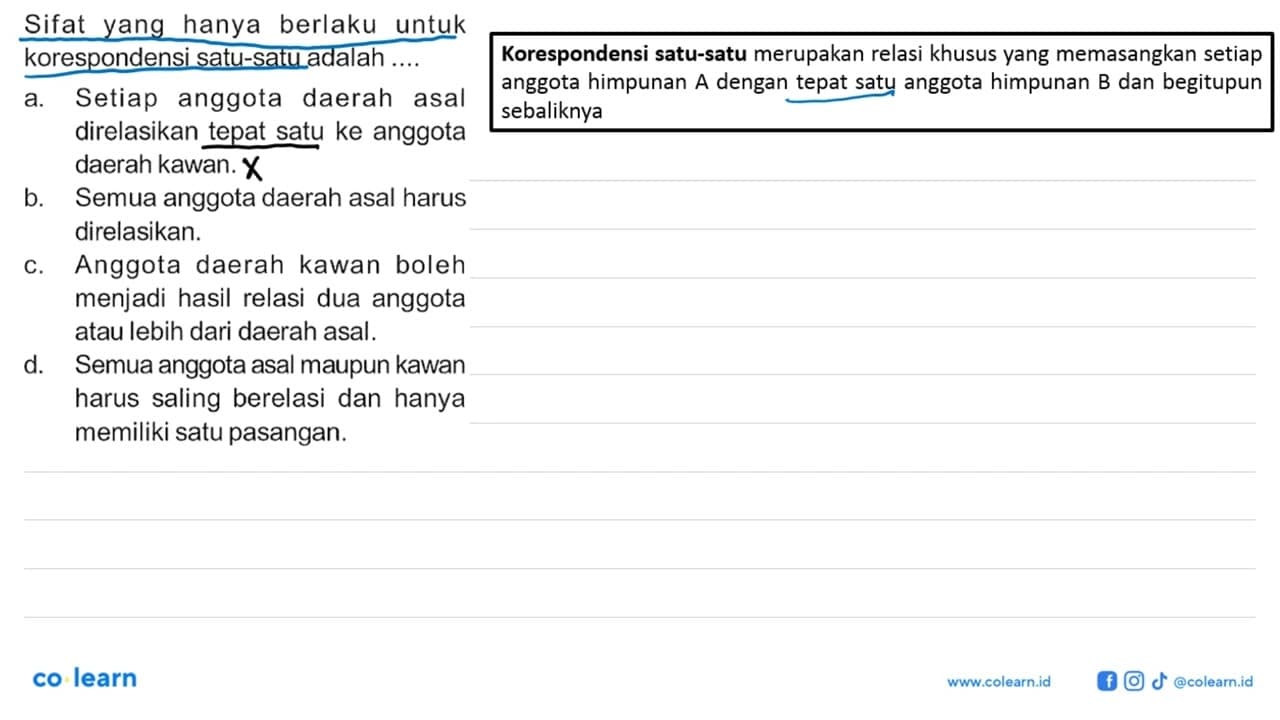 Sifat yang hanya berlaku untuk korespondensi satu-satu