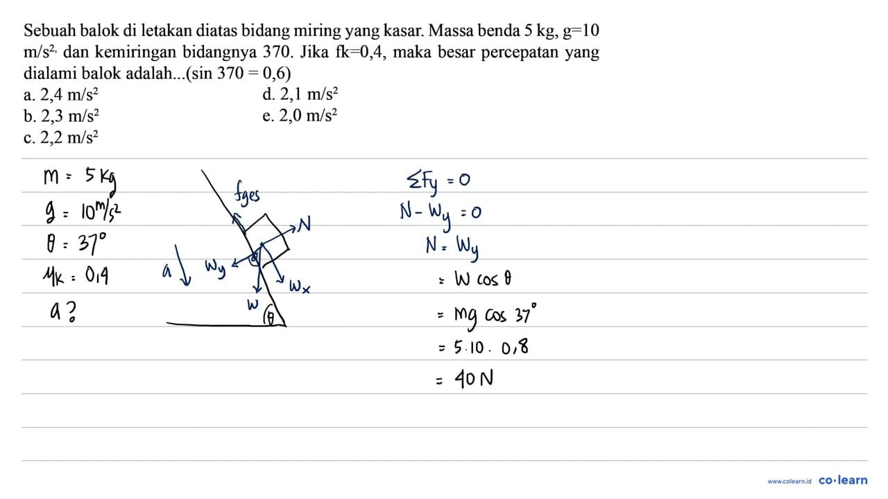 Sebuah balok di letakan diatas bidang miring yang kasar.