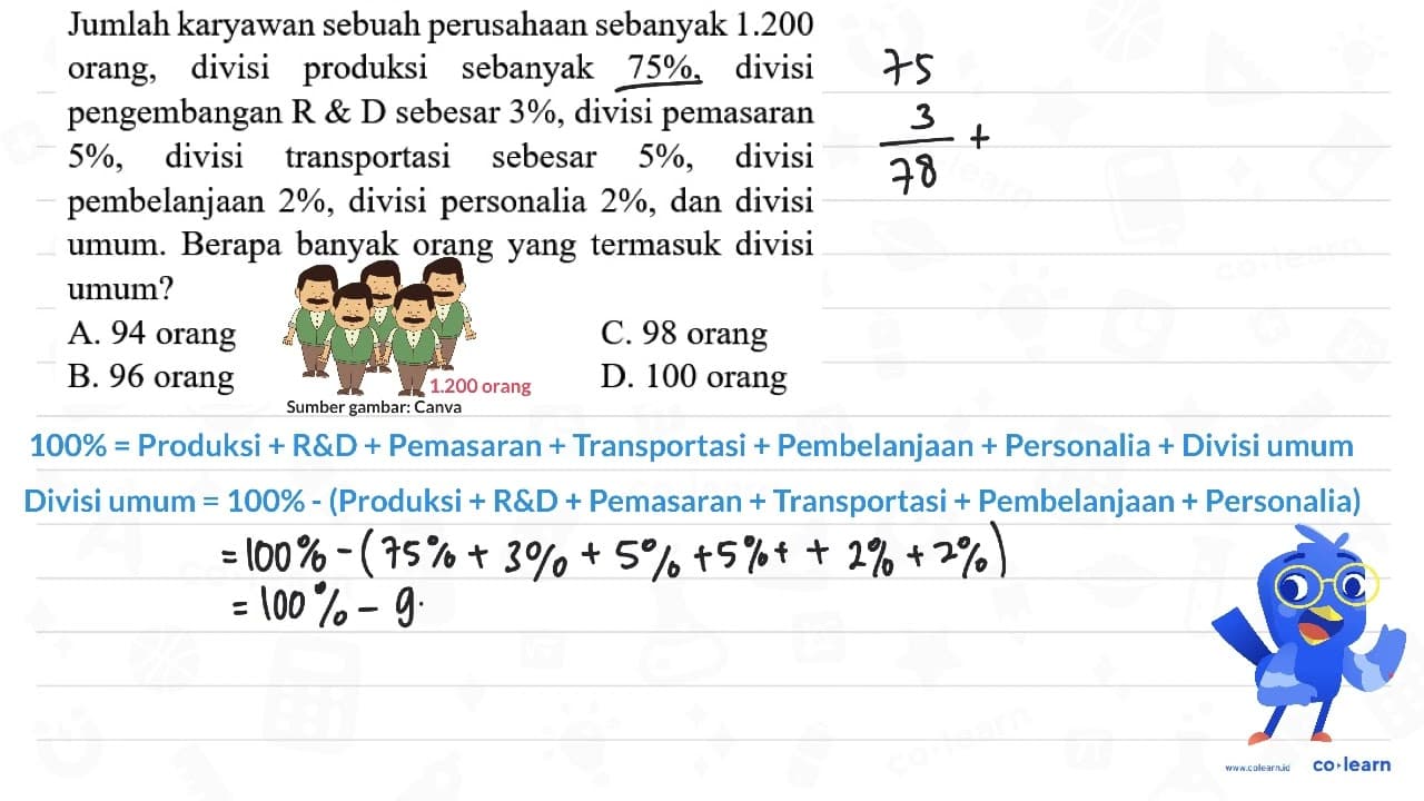 Jumlah karyawan sebuah perusahaan sebanyak 1.200 orang,