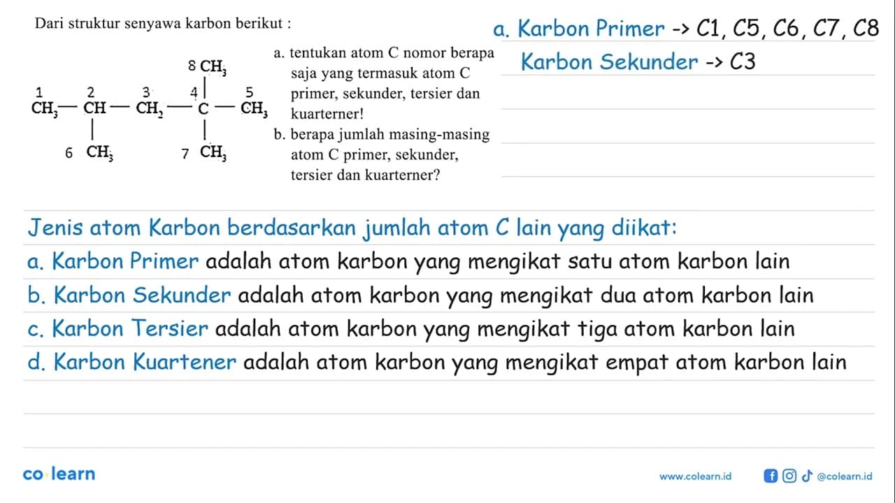 Dari struktur senyawa karbon berikut:CH3CH3 CH CH2 C CH3CH3