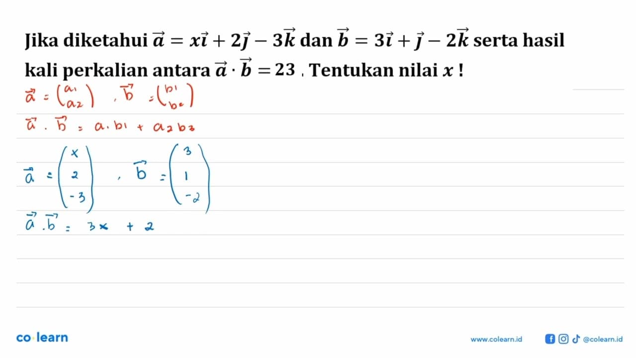 Jika diketahui a=xi+2j-3k dan b=3i+j-2k serta hasil kali