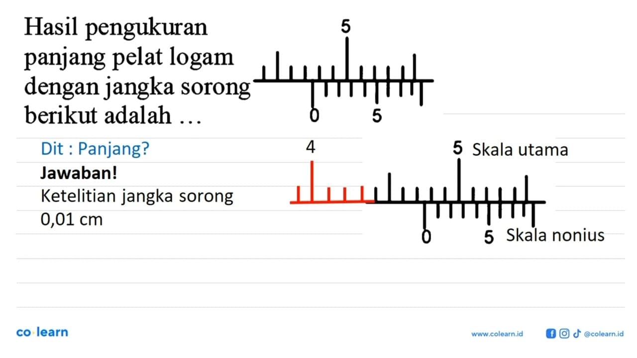 Hasil pengukuran panjang pelat logam dengan jangka sorong