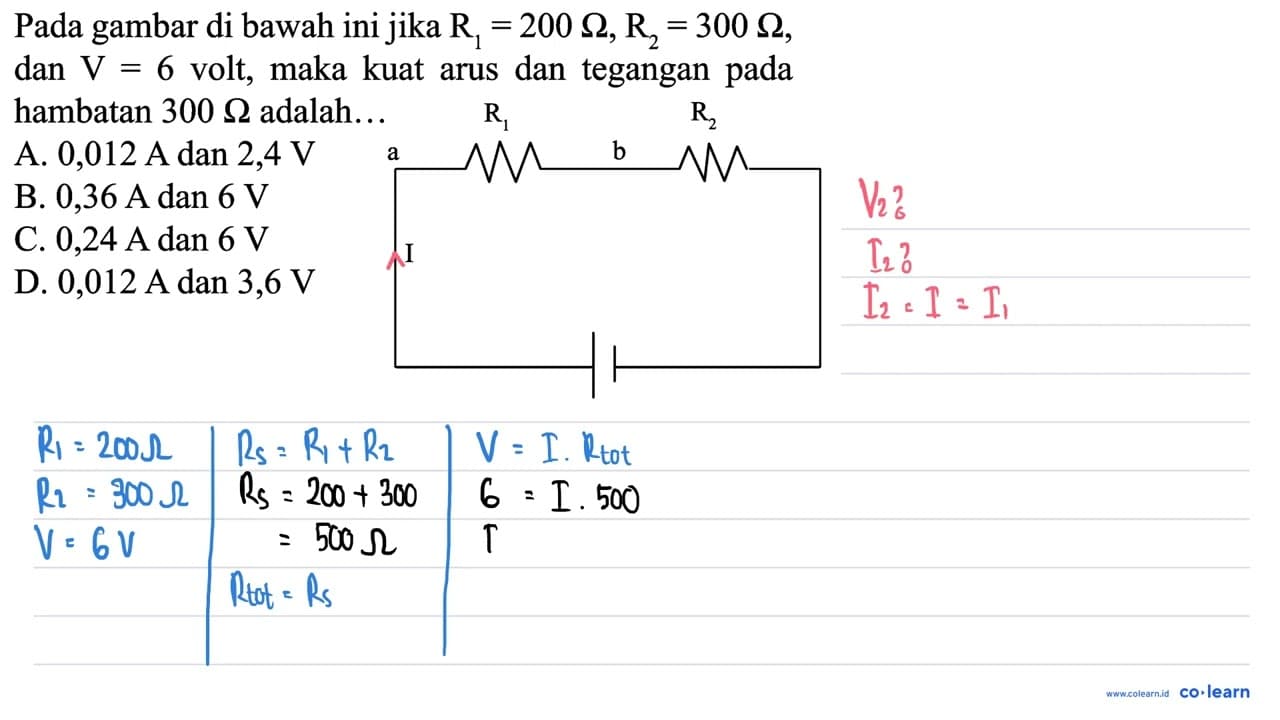 Pada gambar di bawah ini jika R_(1)=200 Omega, R_(2)=300