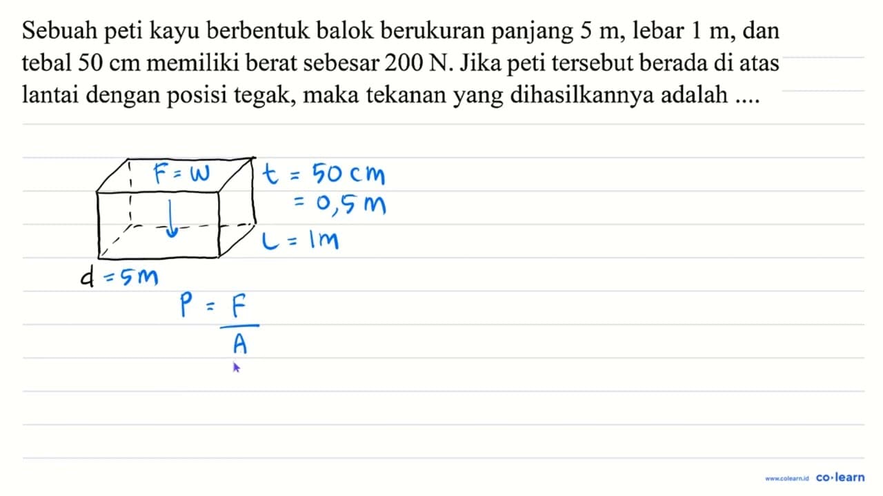 Sebuah peti kayu berbentuk balok berukuran panjang 5 m ,