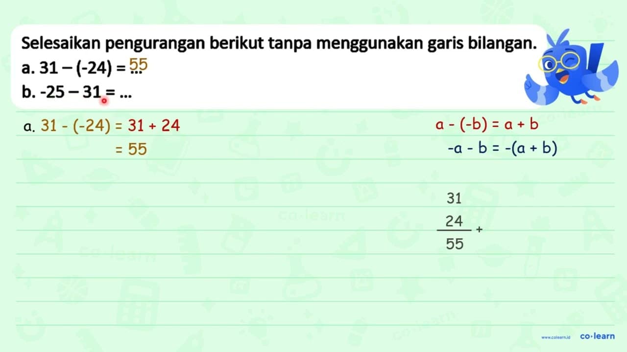 Selesaikan pengurangan berikut tanpa menggunakan garis