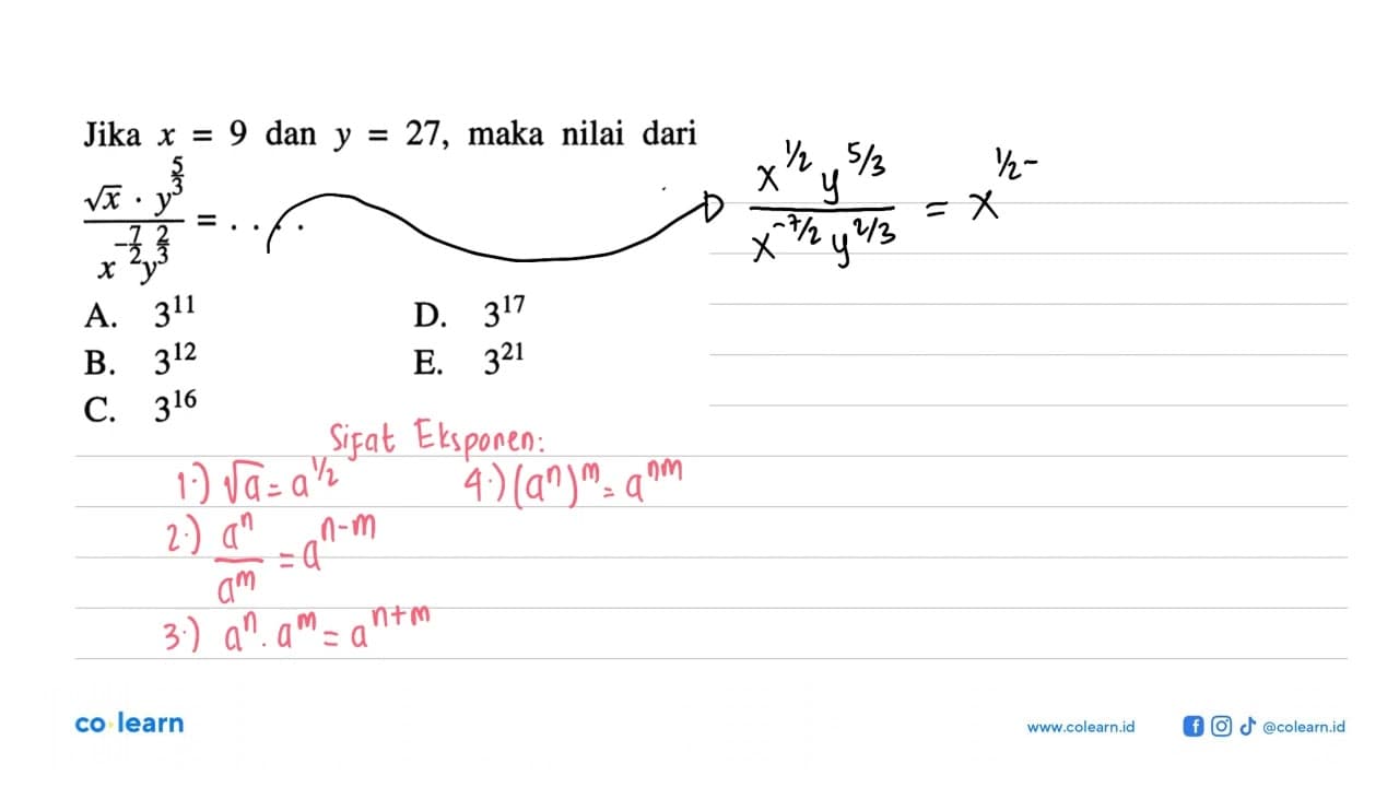 Jika x=9 dan y=27, maka nilai dari