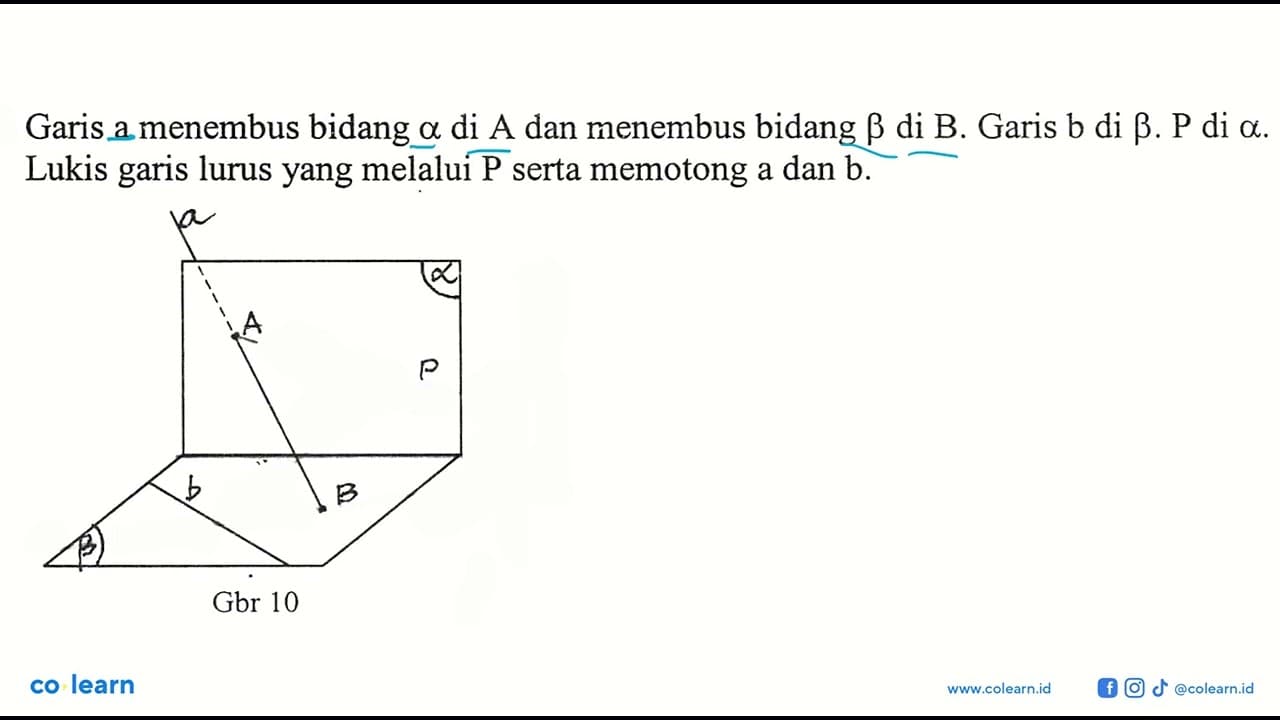 Garis a menembus bidang a di A dan menembus bidang B di B.