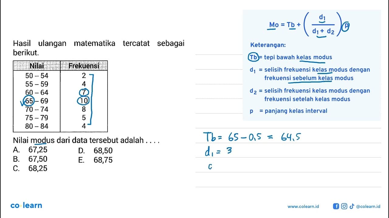 Hasil ulangan matematika tercatat sebagai berikut.Nilai