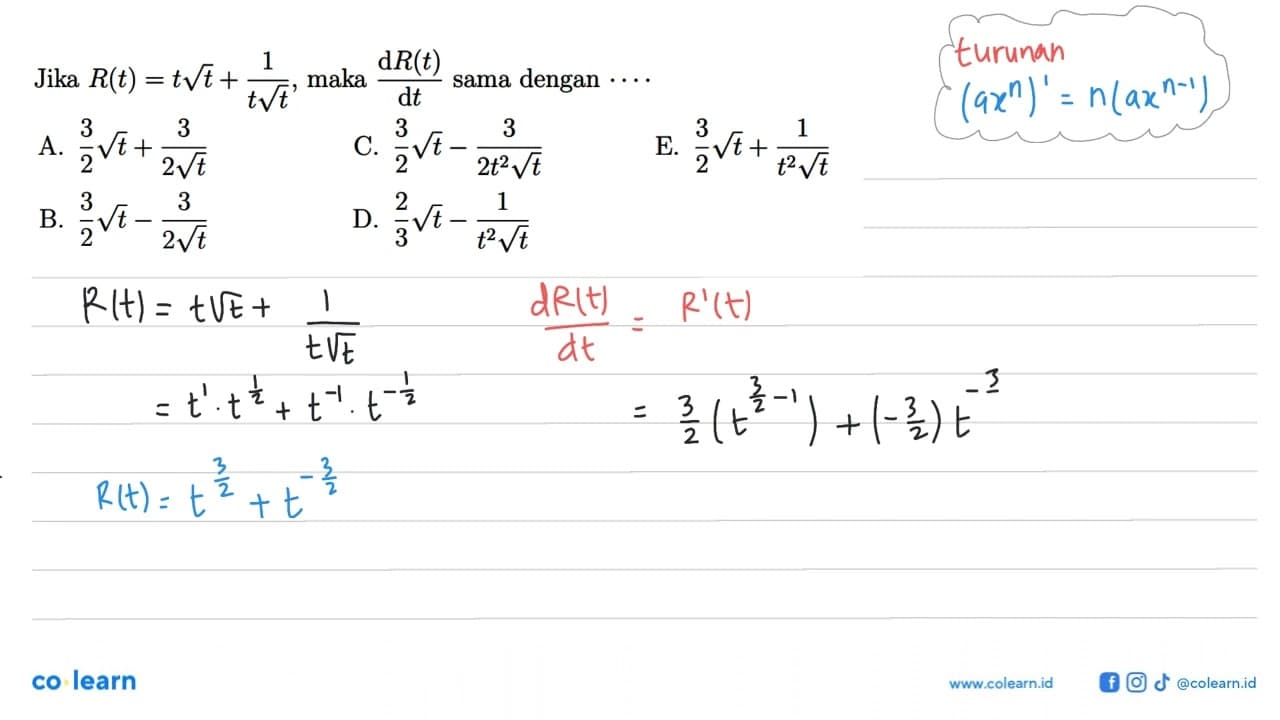 Jika R(t)=takar(t)+1/(takar(t)), maka dR(t)/dt sama dengan