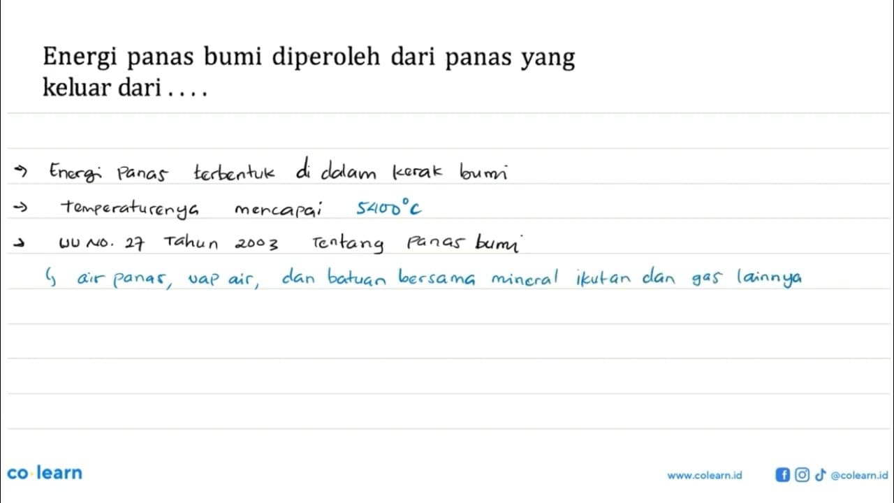 Energi panas bumi diperoleh dari panas yang keluar dari