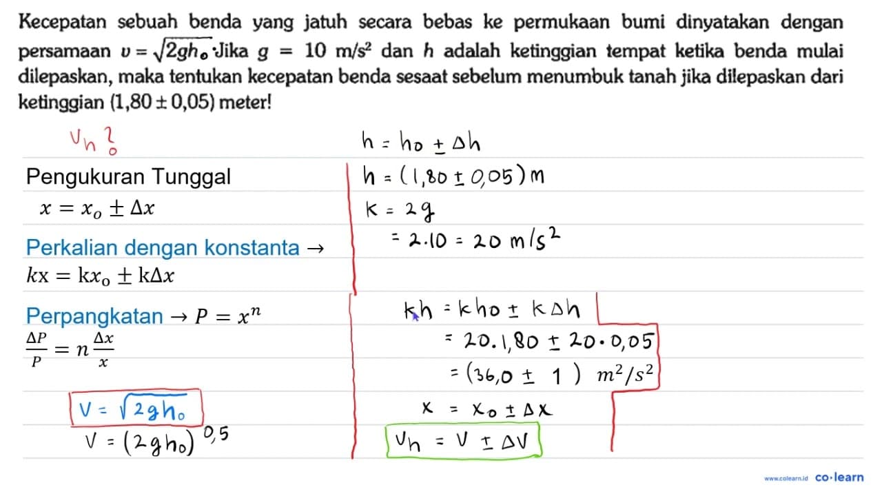 Kecepatan sebuah benda yang jatuh secara bebas ke permukaan