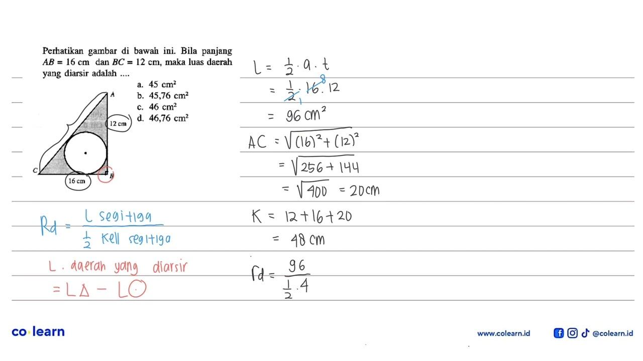 Perhatikan gambar di bawah ini. Bila panjang AB=16 cm dan