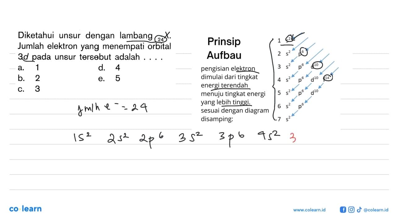 Diketahui unsur dengan lambang 24 X. Jumlah elektron yang