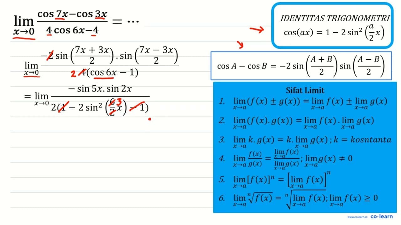 lim _(x -> 0) (cos 7 x-cos 3 x)/(4 cos 6 x-4)=..