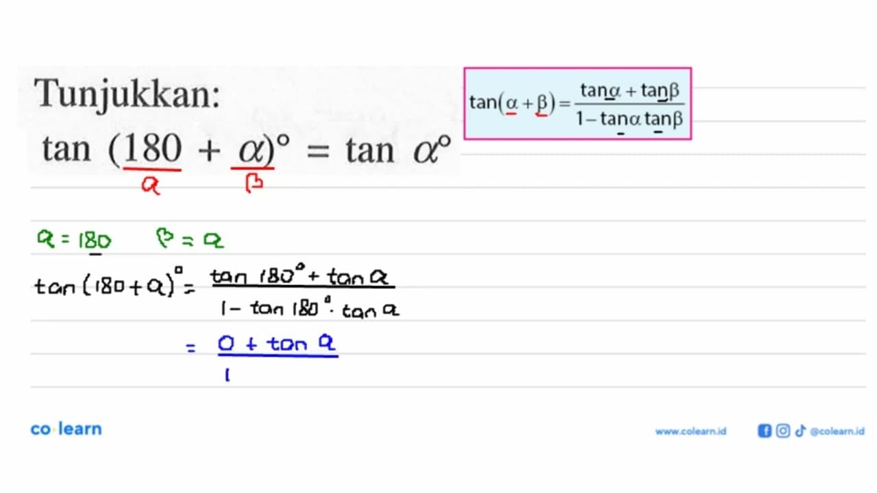 Tunjukkan: tan(180+alpha) = tan alpha