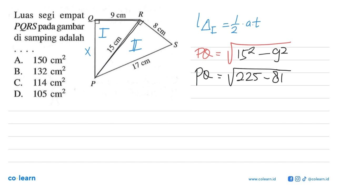 Luas segi empat PQRS pada gambar di samping adalah... PQRS
