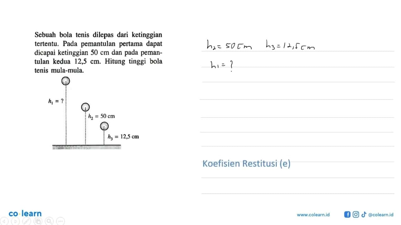 Sebuah bola tenis dilepas dari ketinggian tertentu. Pada
