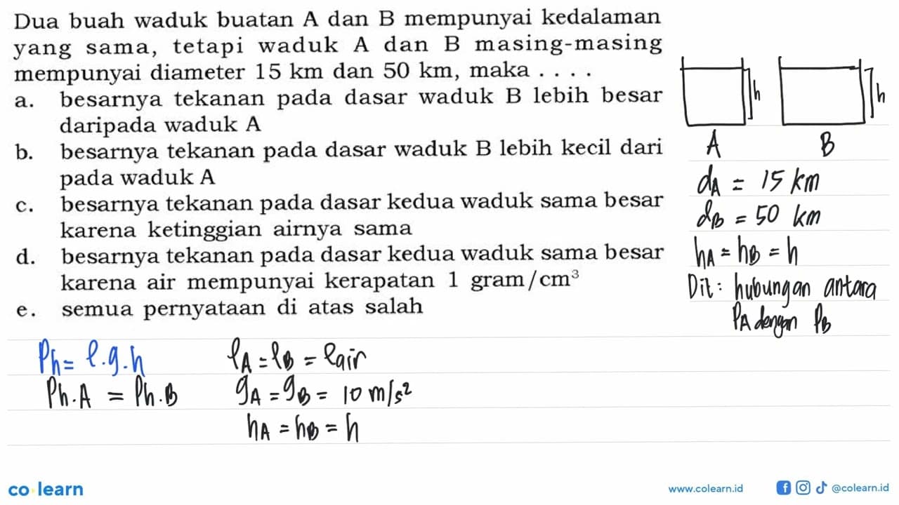 Dua buah waduk buatan A dan B mempunyai kedalaman yang