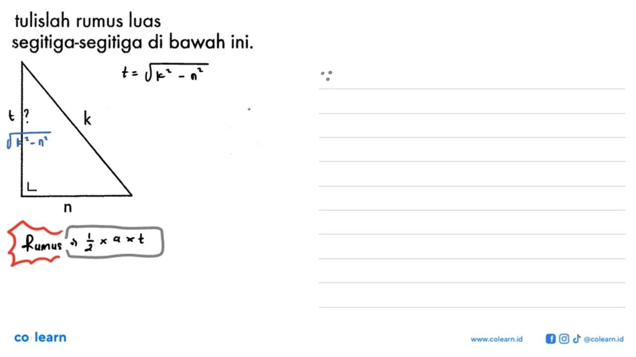 tulislah rumus luas segitiga-segitiga di bawah ini. alas=n,