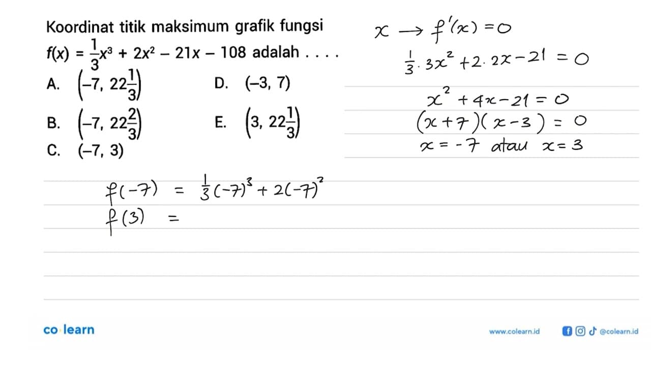 Koordinat titik maksimum grafik fungsi f(x)=1/3